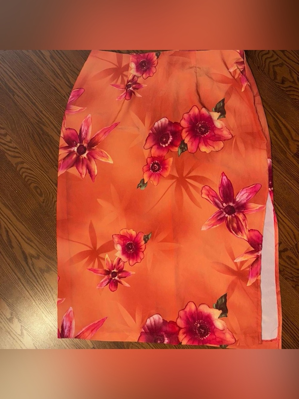 Y2K Vibrant Orange Floral Slit Midi Skirt